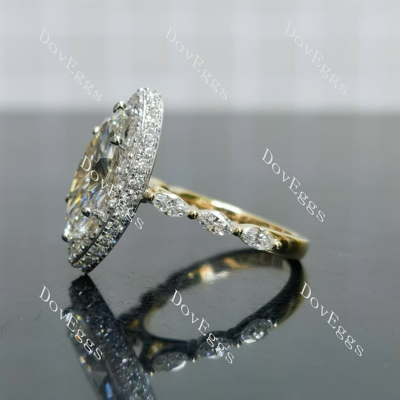 Marquise pave stones vintage moissanite engagement ring|Doveggs