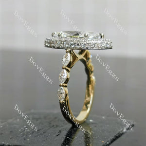 Marquise halo pave vintage moissanite engagement ring side view|Doveggs