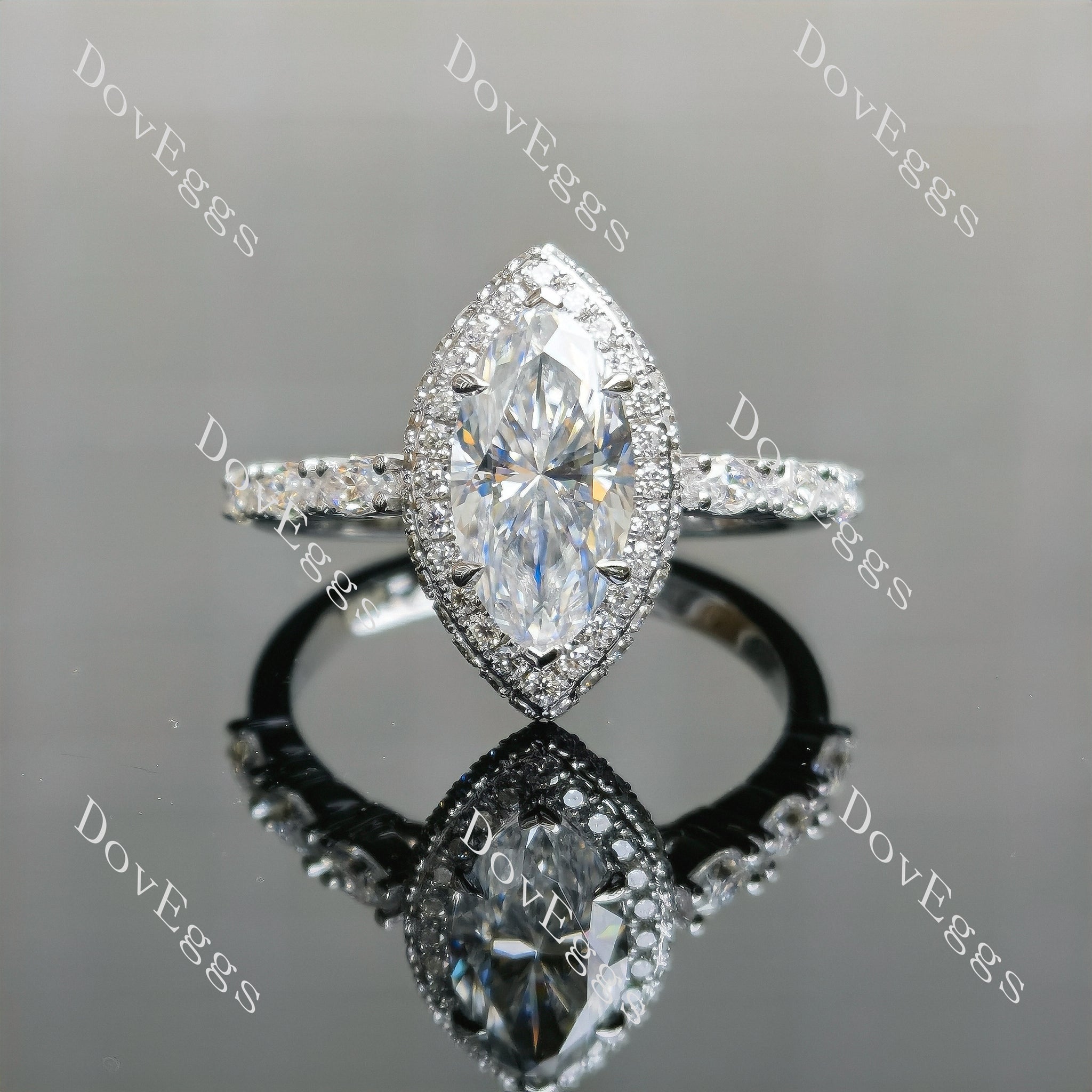 Marquise double pave vintage moissanite engagement ring|Doveggs