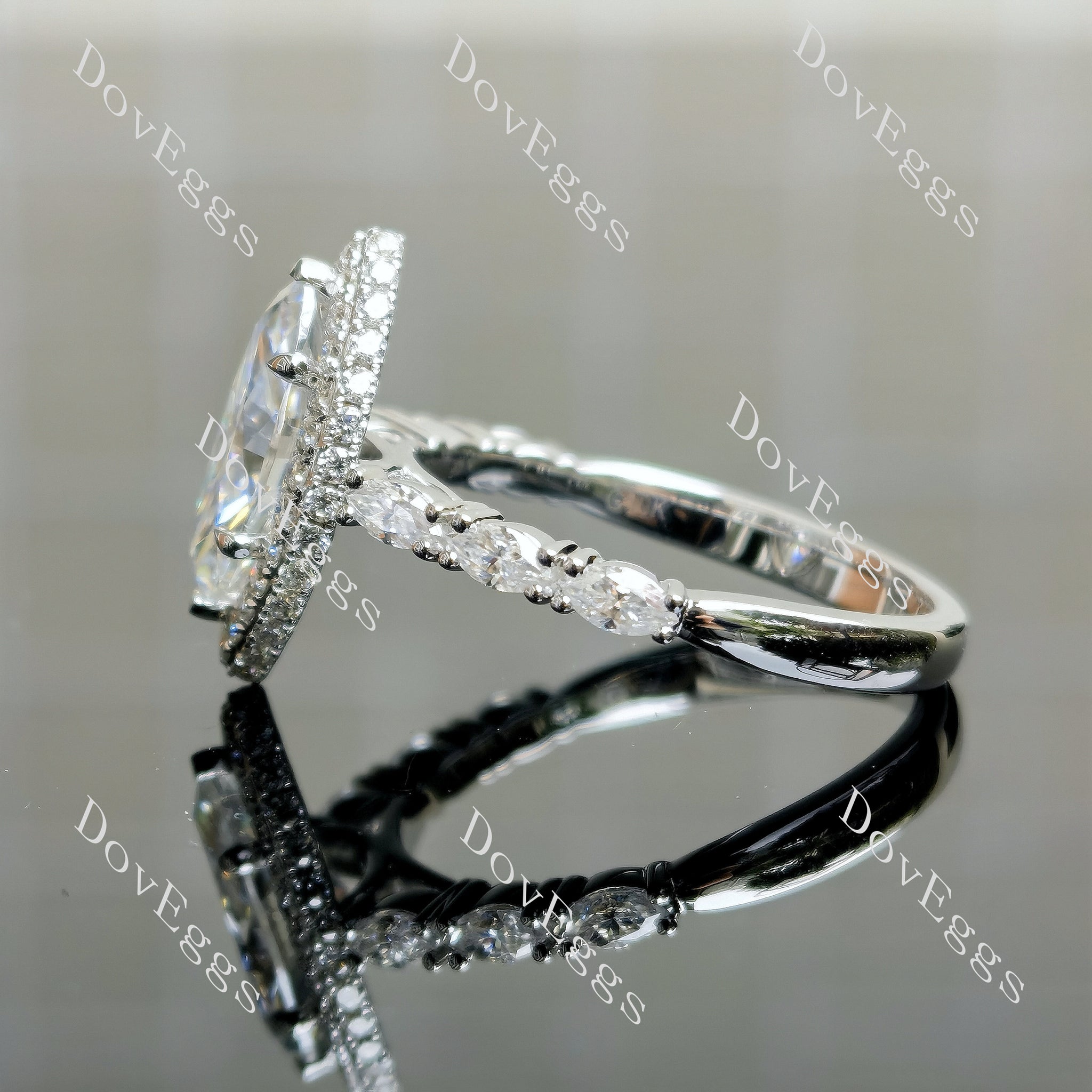 Marquise pave stones vintage moissanite engagement ring|Doveggs