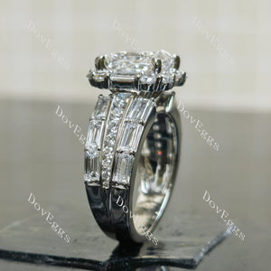 Princess halo pave art deco moissnaite engagement ring side view| Doveggs