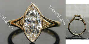 Marquise bezel solitaire split shanks moissanite engagement ring main view| Doveggs