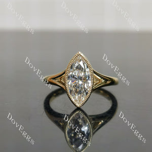 Marquise beaded bezel setting solitaire moissanite engagement ring| Doveggs