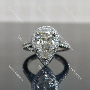 Pear vintage halo pave moissanite engagement ring|Doveggs