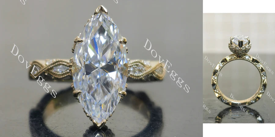 Lab Diamond Ring with GHI Marquise & Round Accents (Moissanite/LGD) in 10K/14K Gold or Platinum | DovEggs

