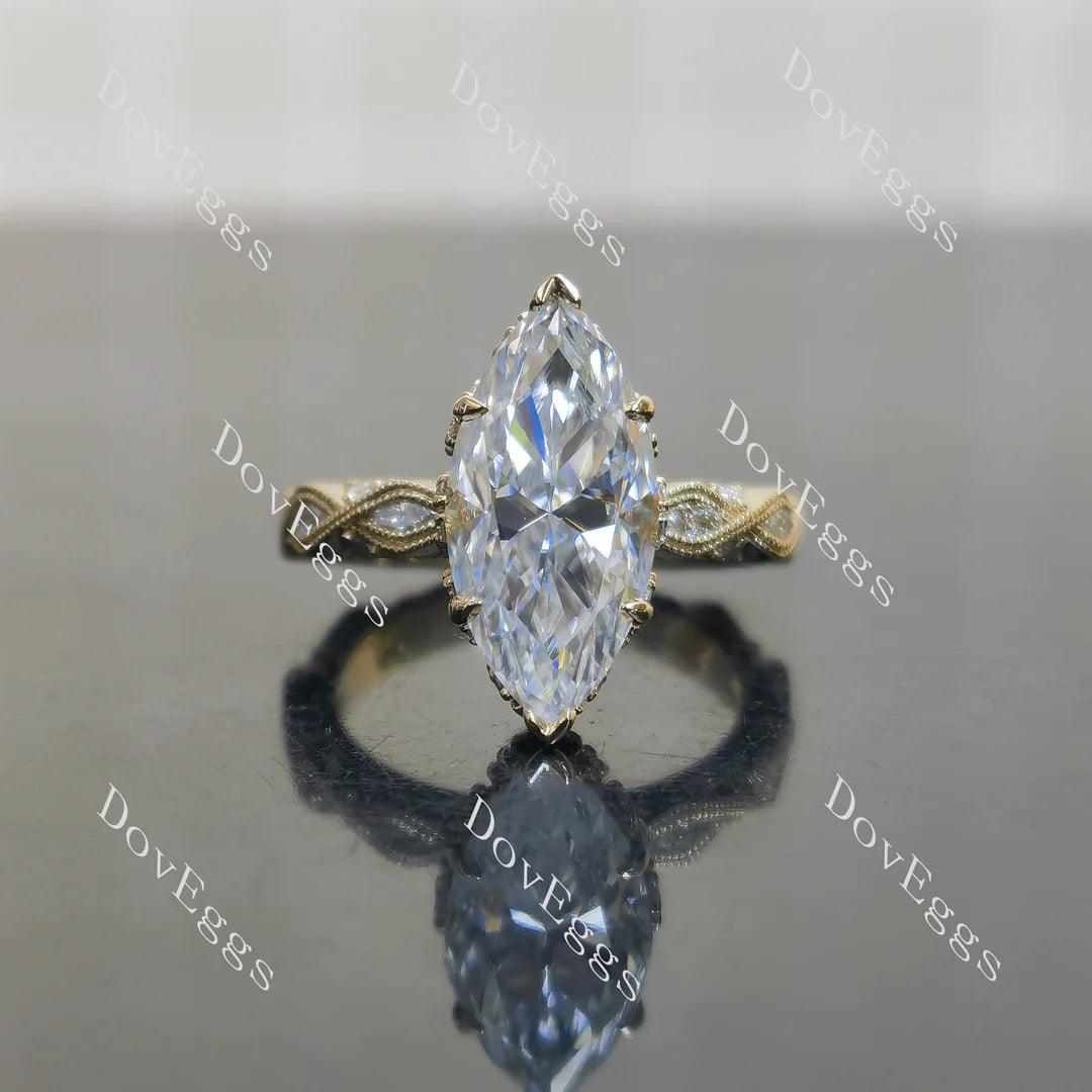 Lab Diamond Ring with GHI Marquise & Round Accents (Moissanite/LGD) in 10K/14K Gold or Platinum | DovEggs


