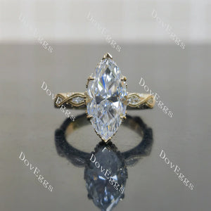 Lab Diamond Ring with GHI Marquise & Round Accents (Moissanite/LGD) in 10K/14K Gold or Platinum | DovEggs


