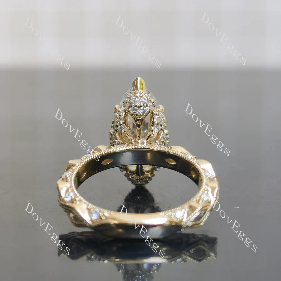 Lab Diamond Ring with GHI Marquise & Round Accents (Moissanite/LGD) in 10K/14K Gold or Platinum | DovEggs

