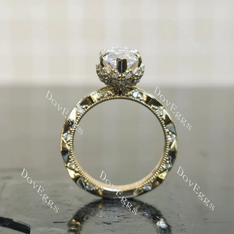 Lab Diamond Ring with GHI Marquise & Round Accents (Moissanite/LGD) in 10K/14K Gold or Platinum | DovEggs

