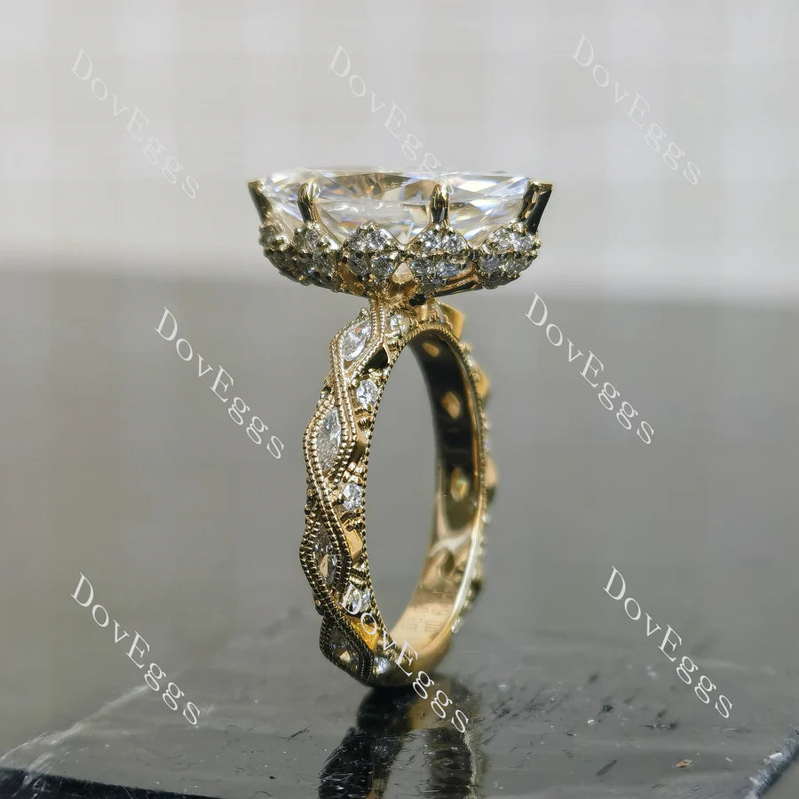 Lab Diamond Ring with GHI Marquise & Round Accents (Moissanite/LGD) in 10K/14K Gold or Platinum | DovEggs

