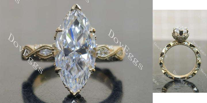 Marquise vintage art deco moissnaite engagement ring main view| Doveggs