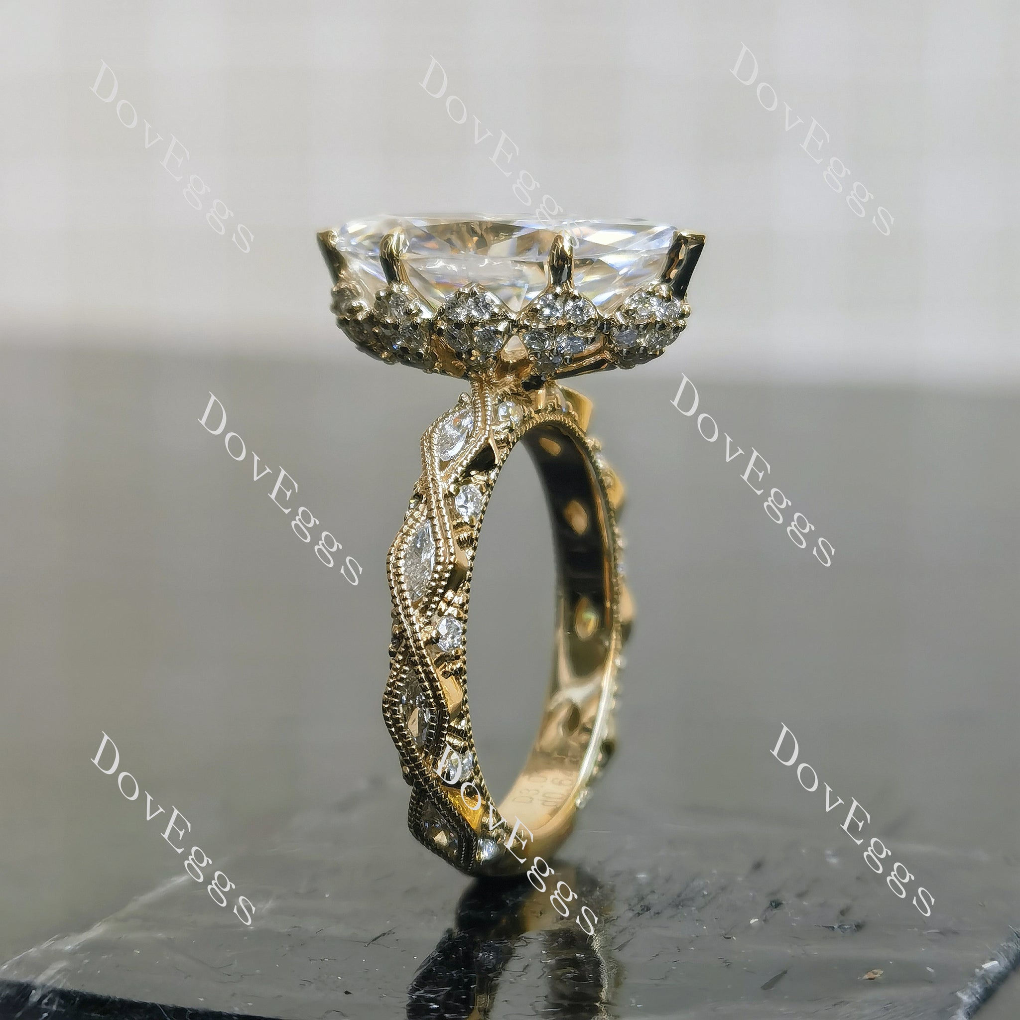 Marquise pave vintage art deco moissnaite engagement ring| Doveggs