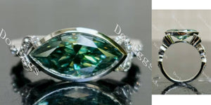 Marquise bezel art deco east to west direction colored moissanite engagement ring main view|Doveggs