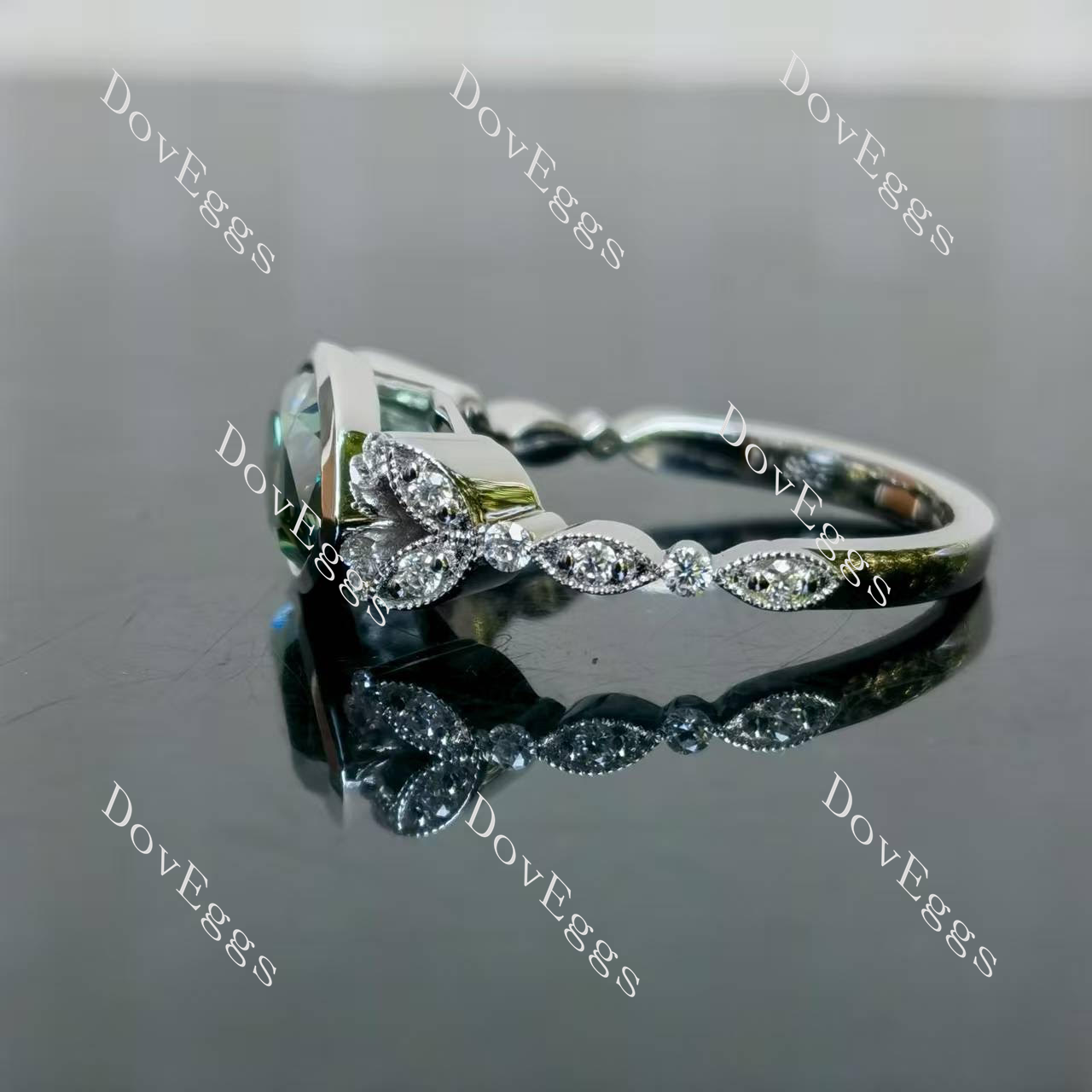 Marquise bezel pave colored moissanite engagement ring|Doveggs