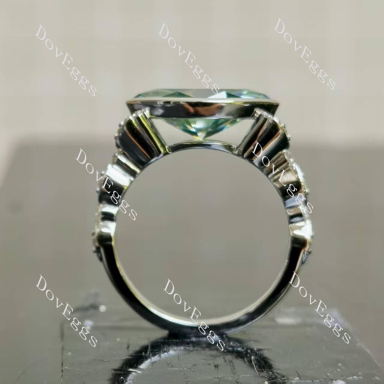 Marquise art deco east to west direction accident colored moissanite engagement ring|Doveggs