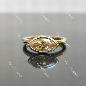 East-West marquise bezel solitaire champagne moissanite engagement ring| Doveggs