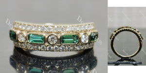 Round emerald pave bezel moissanite wedding band main view| Doveggs