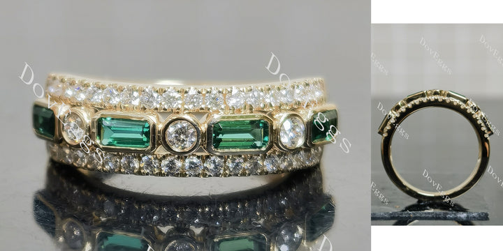 Round emerald pave bezel moissanite wedding band main view| Doveggs