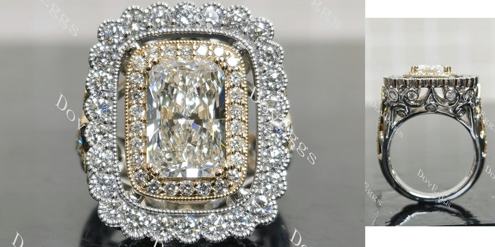 Radiant halo vintage pave moissnaite engagement ring main view| Doveggs