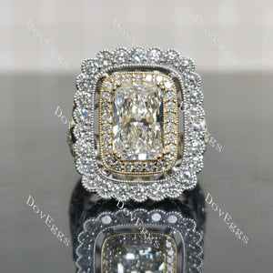 Radiant double halo vintage moissnaite engagement ring| Doveggs
