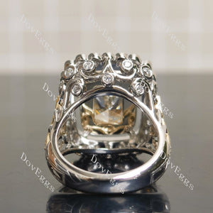 Radiant vintage pave moissnaite engagement ring bottom view| Doveggs