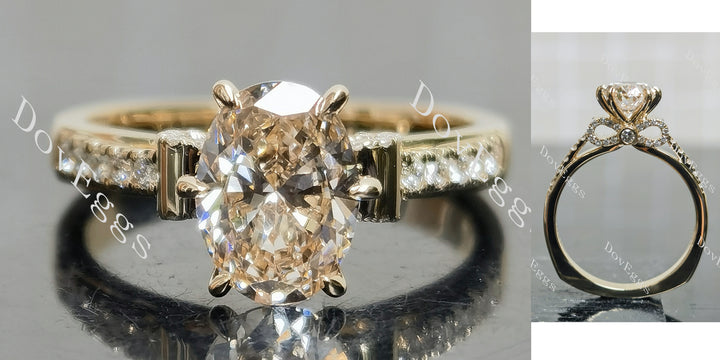 Oval pave bridge art deco vintage moissnaite engagement ring main view| Doveggs