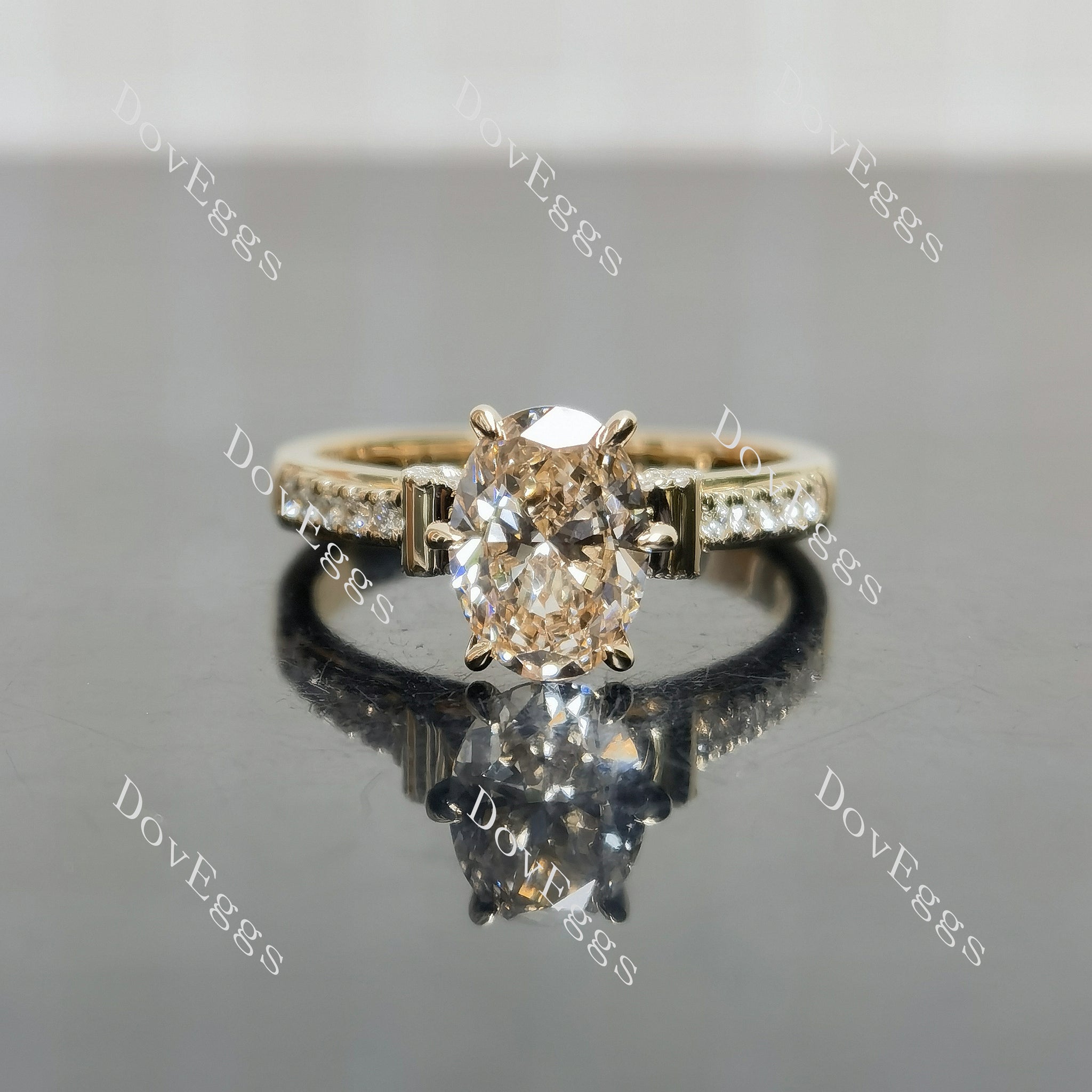 Oval pave bridge art deco vintage moissnaite/lab diamond engagement ring| Doveggs