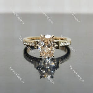 Oval pave bridge art deco vintage moissnaite/lab diamond engagement ring| Doveggs