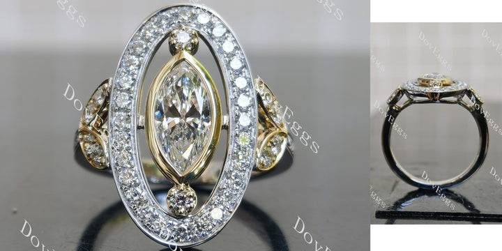Marquise bezel art deco vintage pave moissnaite engagement ring main view| Doveggs