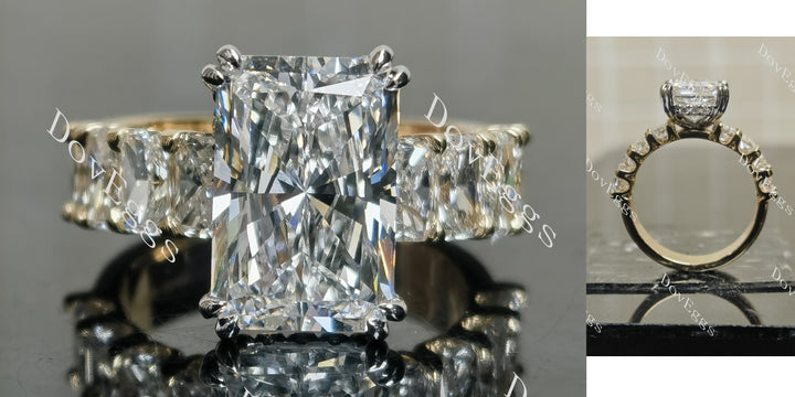 Radiant vintage pave moissnaite engagement ring main view| Doveggs