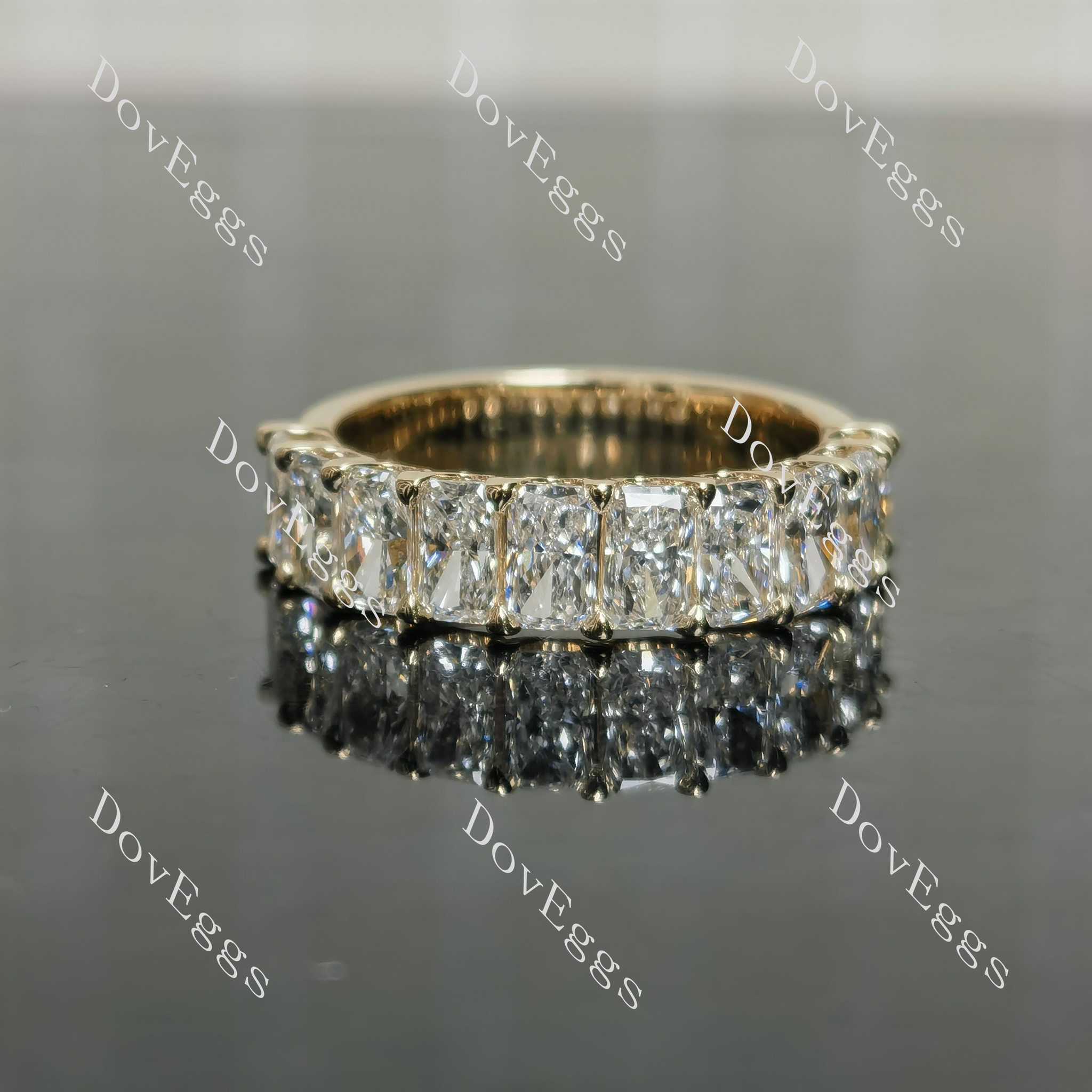 Radiant pave moissanite wedding band front view| Doveggs