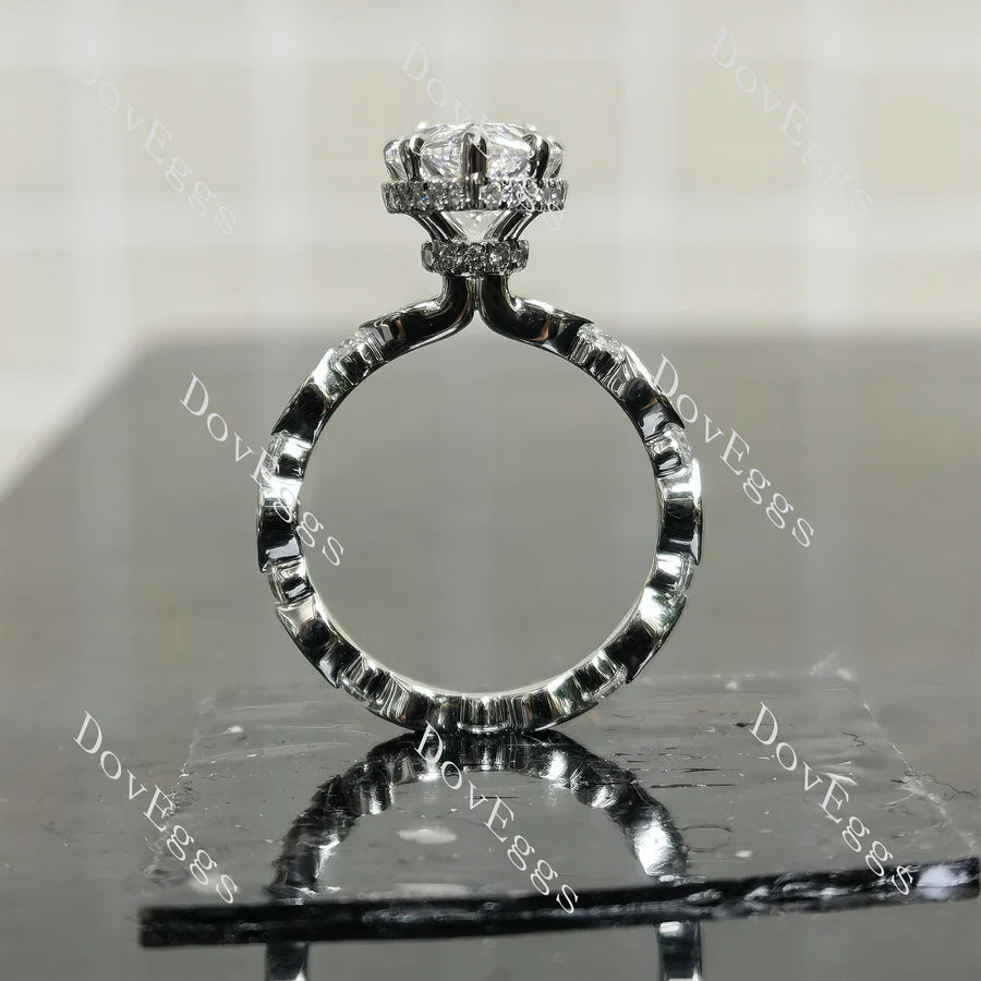 Petite Pavé Lab Diamond Ring with ≤2.8mm Accents (LGD/Moissanite) in 10K/14K Gold or Platinum | DovEggs