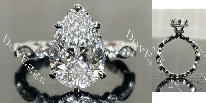 Pear pave hidden halo moissanite engagement ring main view| Doveggs
