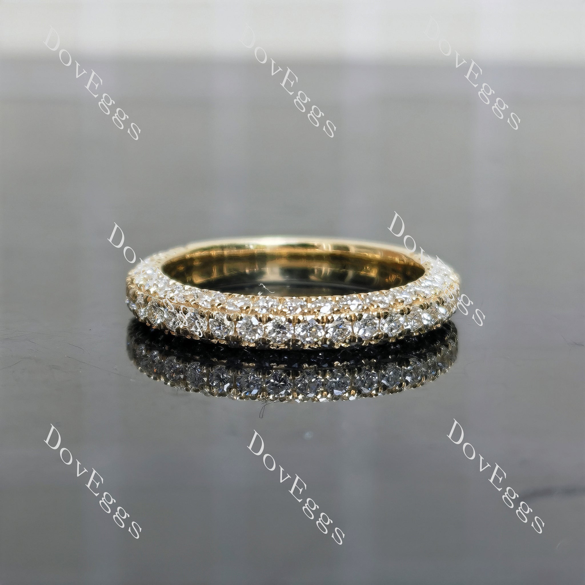 Round 3/4 eternity pave stones wedding band front view| Doveggs