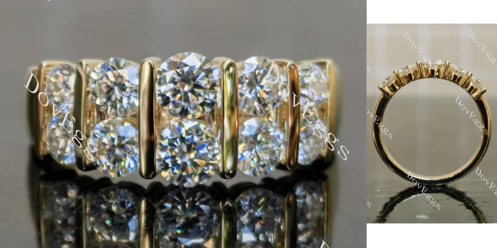 Double row brilliant cut round moissanite wedding band main view| Doveggs