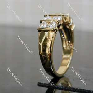 Double row brilliant cut round moissanite wedding band side view| Doveggs