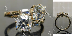 Two-Stone Lab Diamond Ring with Baguette Accents (LGD/Moissanite) in 10K/14K/18K Gold or Platinum | DovEggs