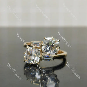 Two-Stone Lab Diamond Ring with Baguette Accents (LGD/Moissanite) in 10K/14K/18K Gold or Platinum | DovEggs