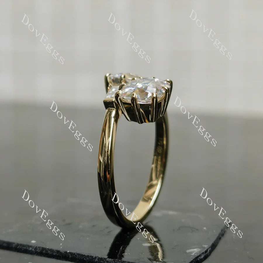 Two-Stone Lab Diamond Ring with Baguette Accents (LGD/Moissanite) in 10K/14K/18K Gold or Platinum | DovEggs