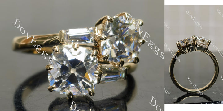Cushion two stones moissanite engagement ring main view| Doveggs