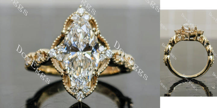 Marquise vintage moissnaite engagement ring main view| Doveggs