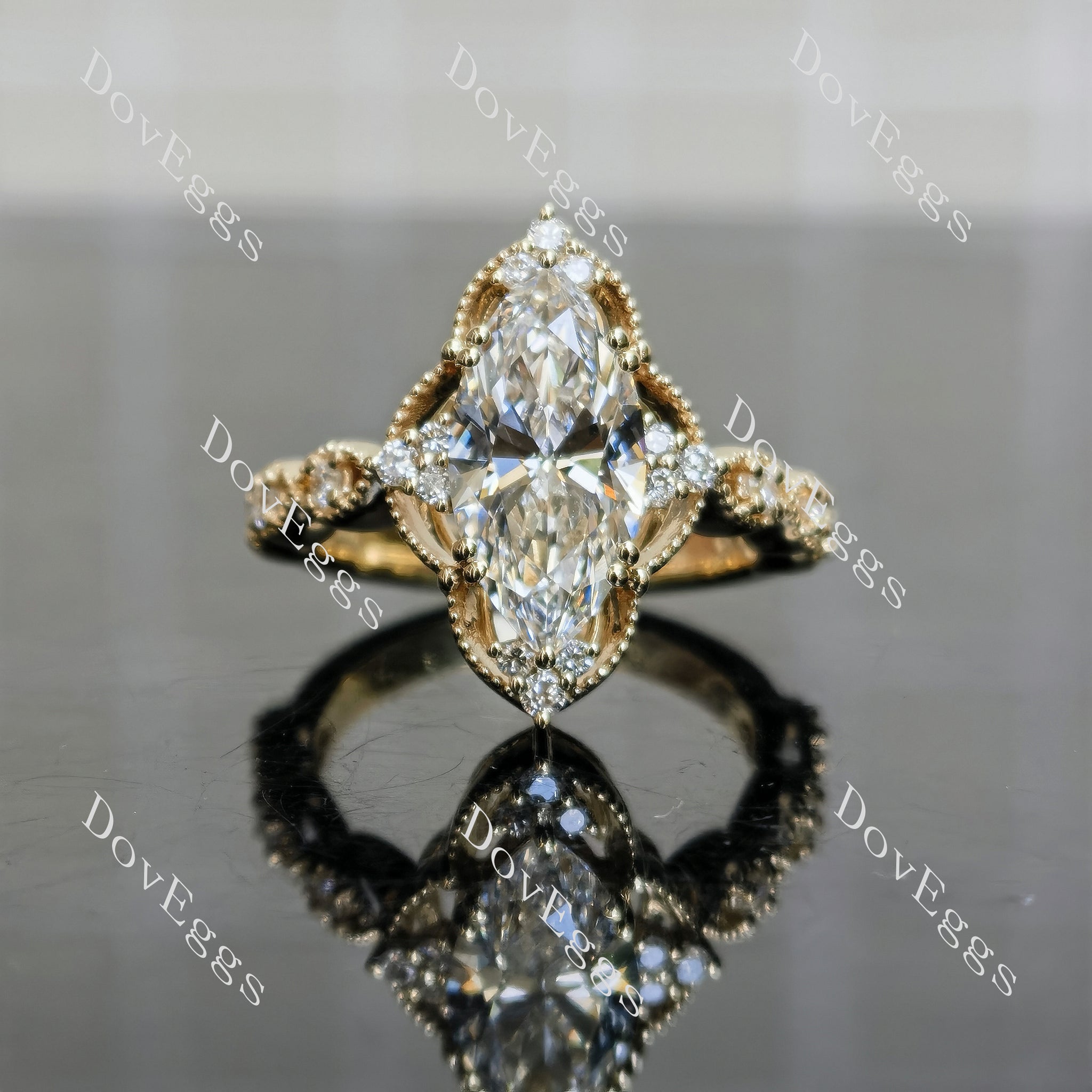 Marquise vintage moissnaite engagement ring front view| Doveggs