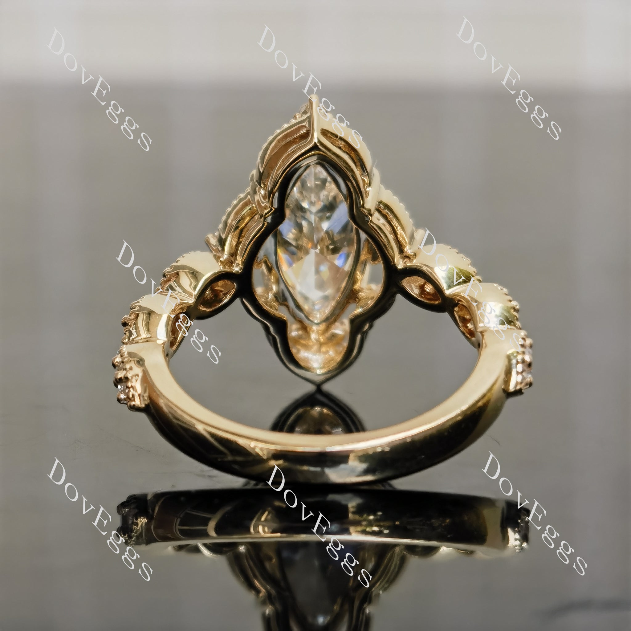 Marquise vintage moissnaite engagement ring bottom view| Doveggs