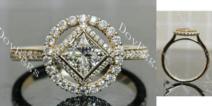 10K yellow gold princess-cut lab diamond engagement ring with moissanite halo | DovEggs