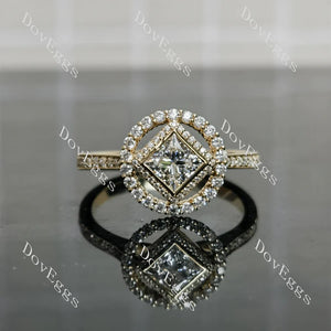 10K yellow gold princess-cut lab diamond engagement ring with moissanite halo | DovEggs