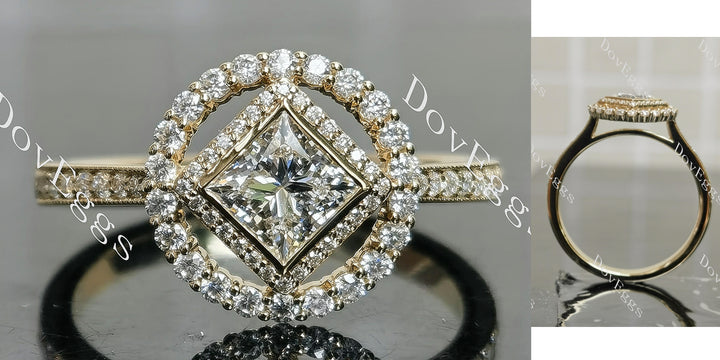 Princess halo pave moissnaite engagement ring main view| Doveggs