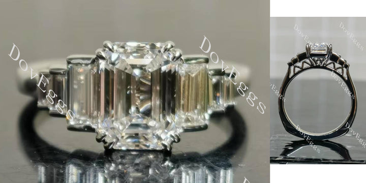 Emerald side stones moissanite engagement ring main view| Doveggs