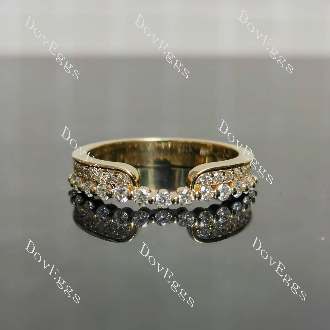 Round pave art deco wedding band front view | Doveggs