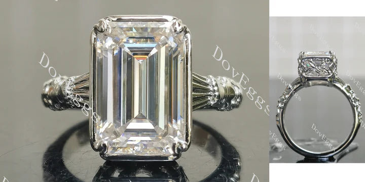 Platinum Solitaire Emerald-Cut Moissanite Ring| DovEggs