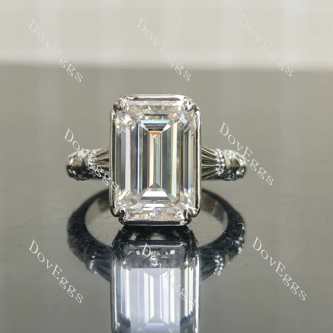 Platinum Solitaire Emerald-Cut Moissanite Ring | DovEggs